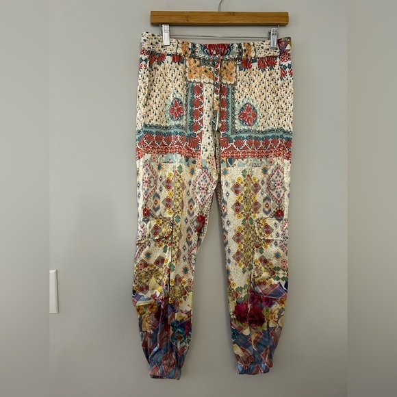Johnny Was Pants - Johnny Was Landa Printed Drawstring Satin Cargo‎ Jogger Pants